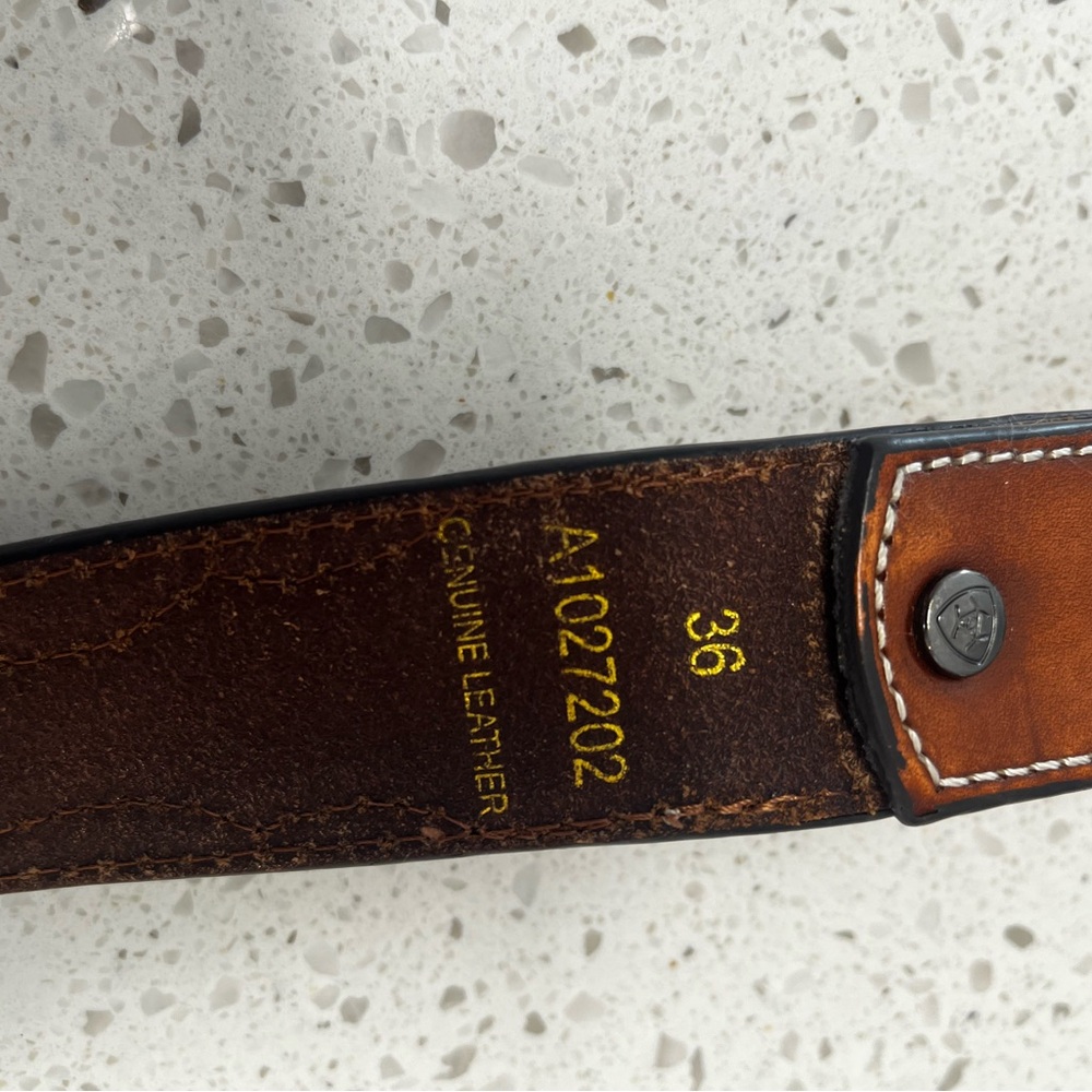 Ariat Brown Leather Belt, cowboy cowgirl rodeo - Picture 6 of 7